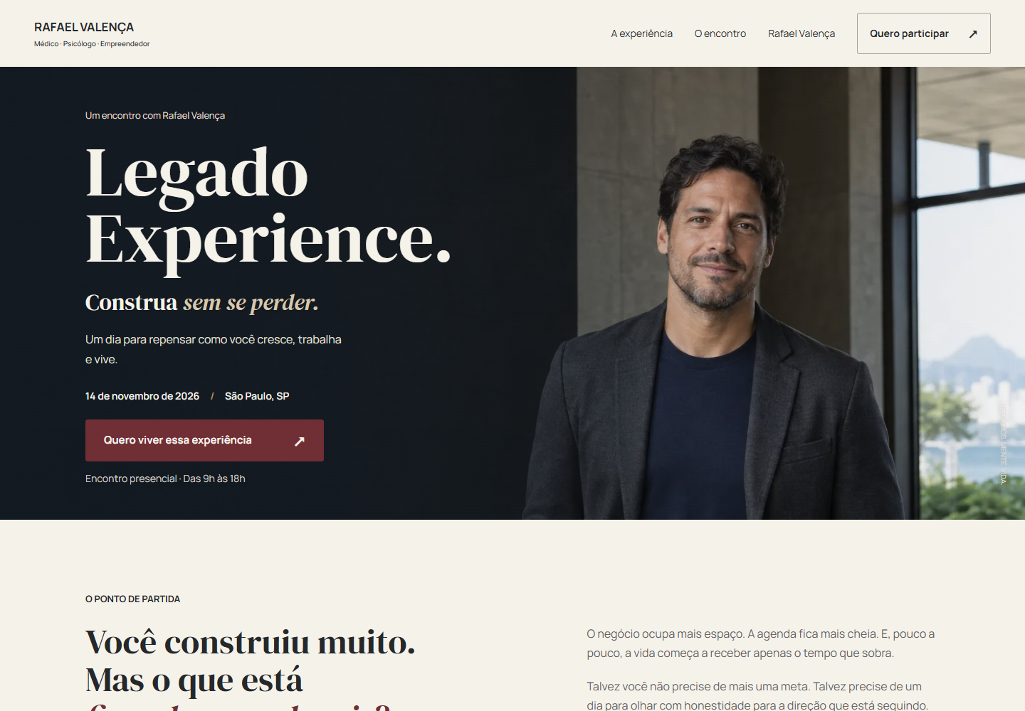 Prévia do site Legado Experience